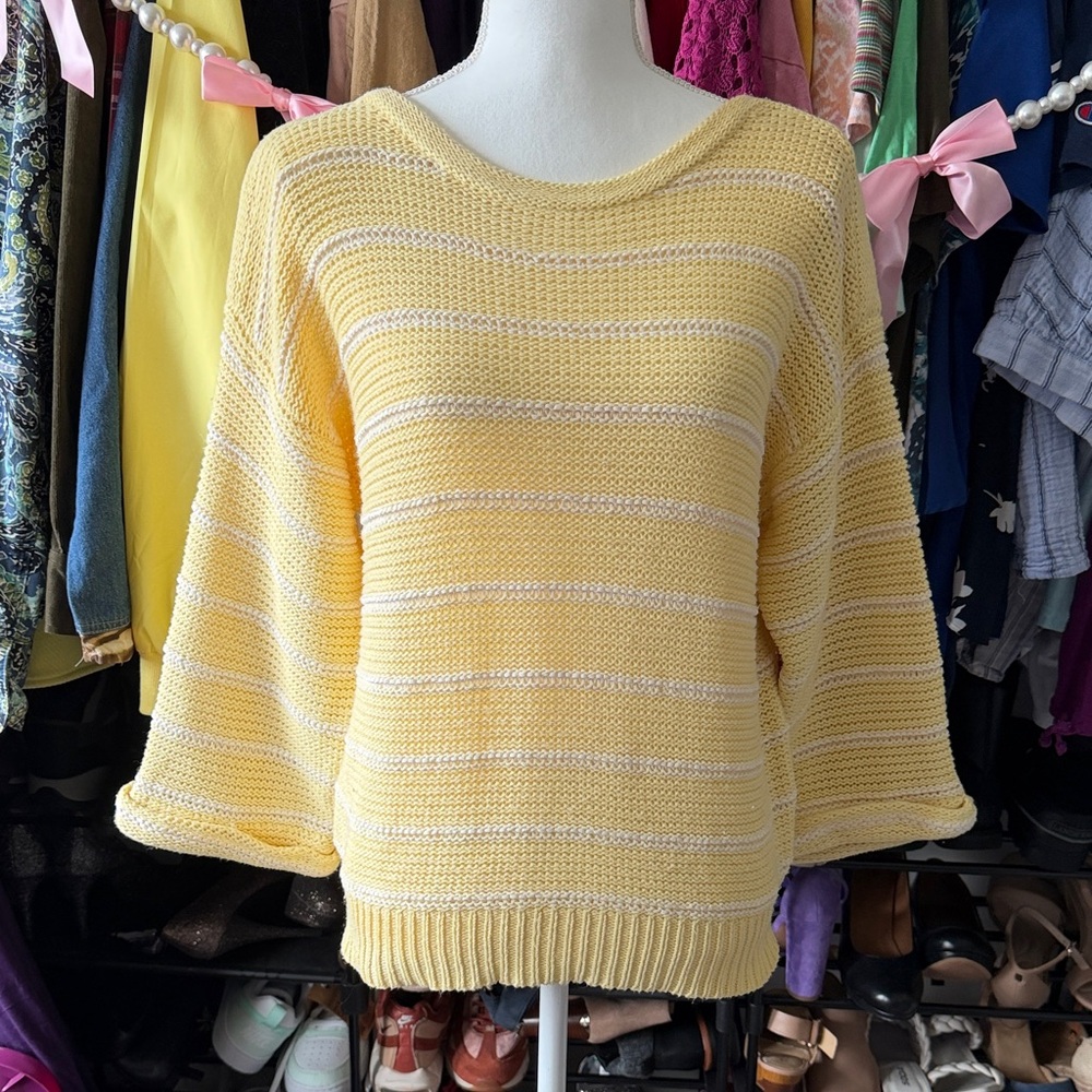 Light Yellow Striped Scoop Neck Sweater - Picture 2 of 6